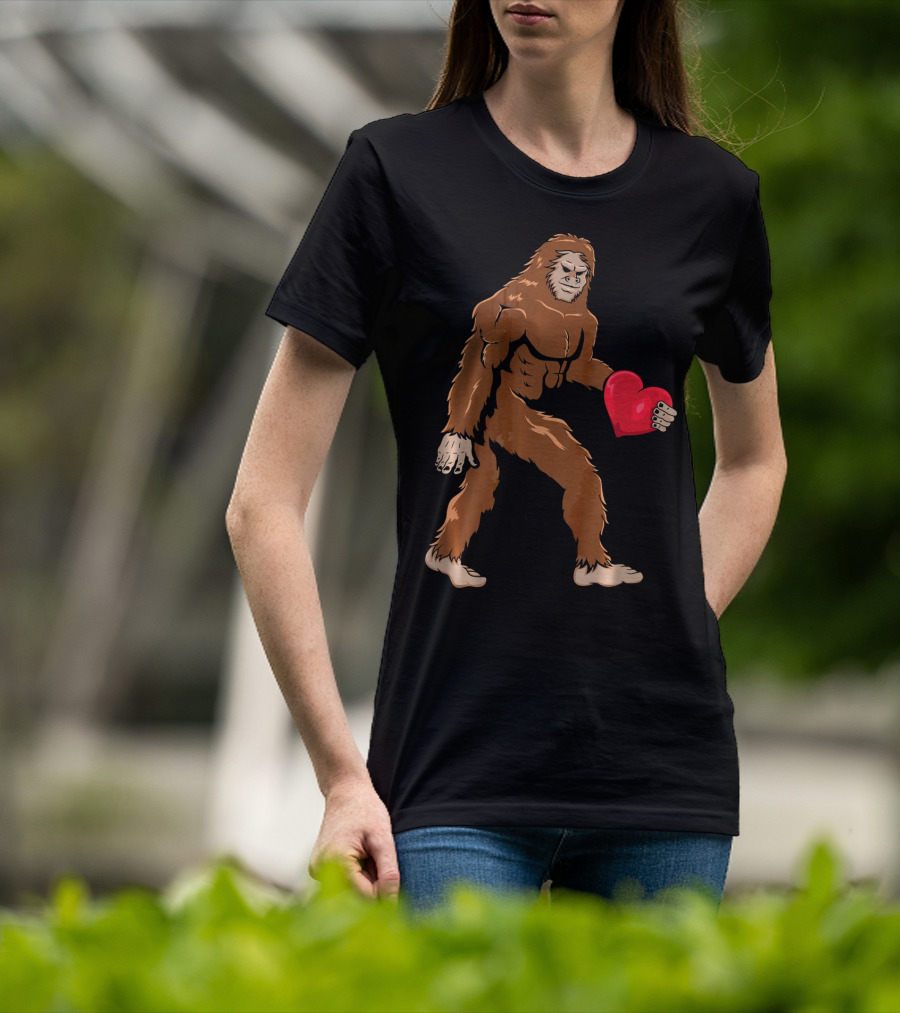 Bigfoot Holding Heart Sasquatch Valentines Day T-Shirt