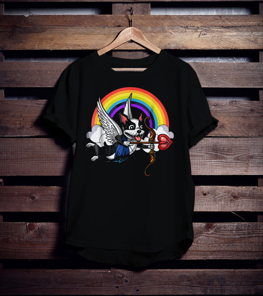 Boston Terrier Cupid Rainbow Valentine's Day T-Shirt