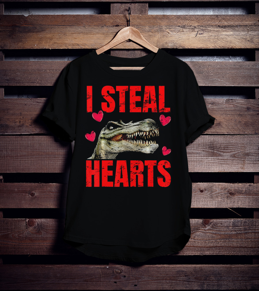 I Steal Hearts Dinosaur Valentines Boys T-Shirt