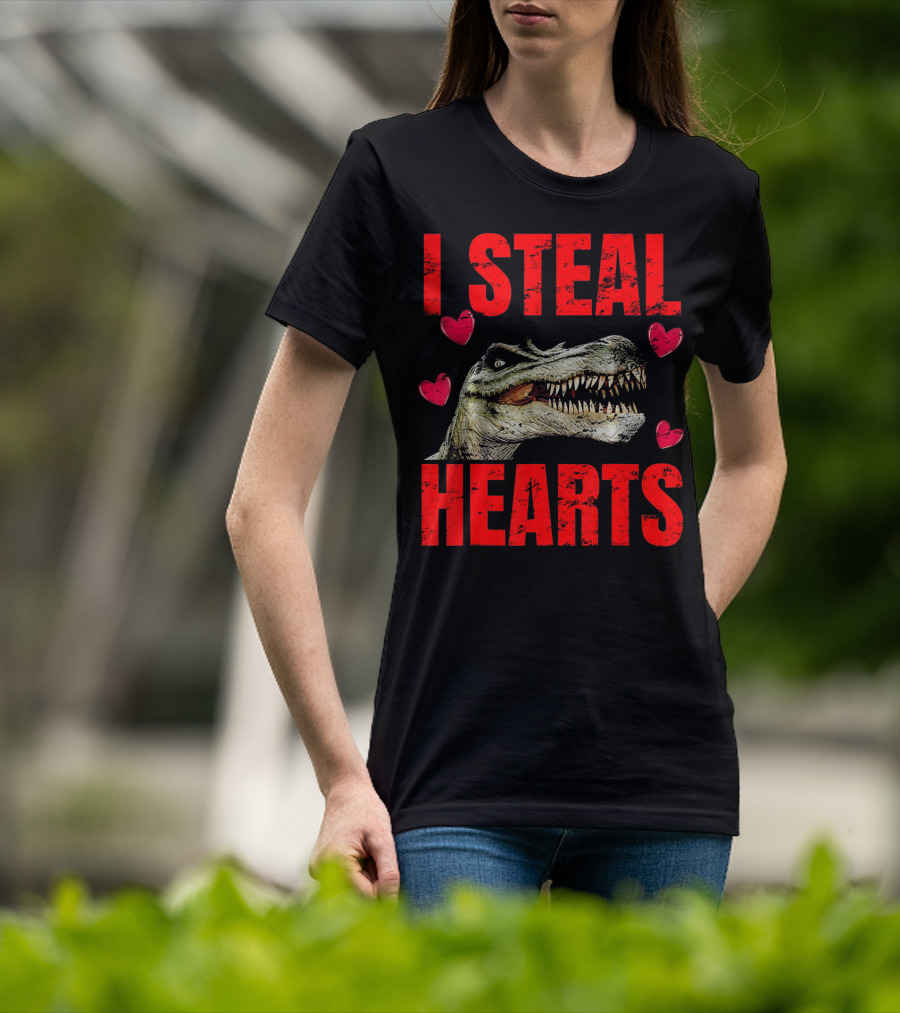 I Steal Hearts Dinosaur Valentines Boys T-Shirt