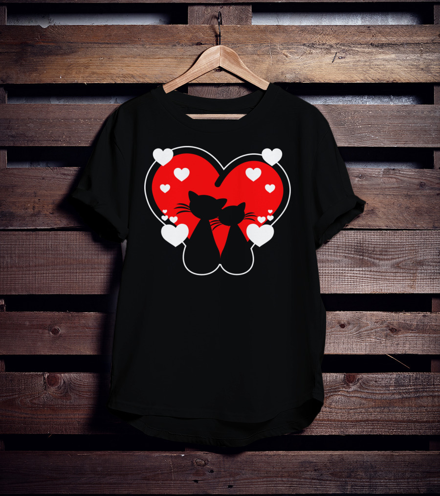 Cat Love Heart Valentines With Silhouette Cats And Hearts T-Shirt