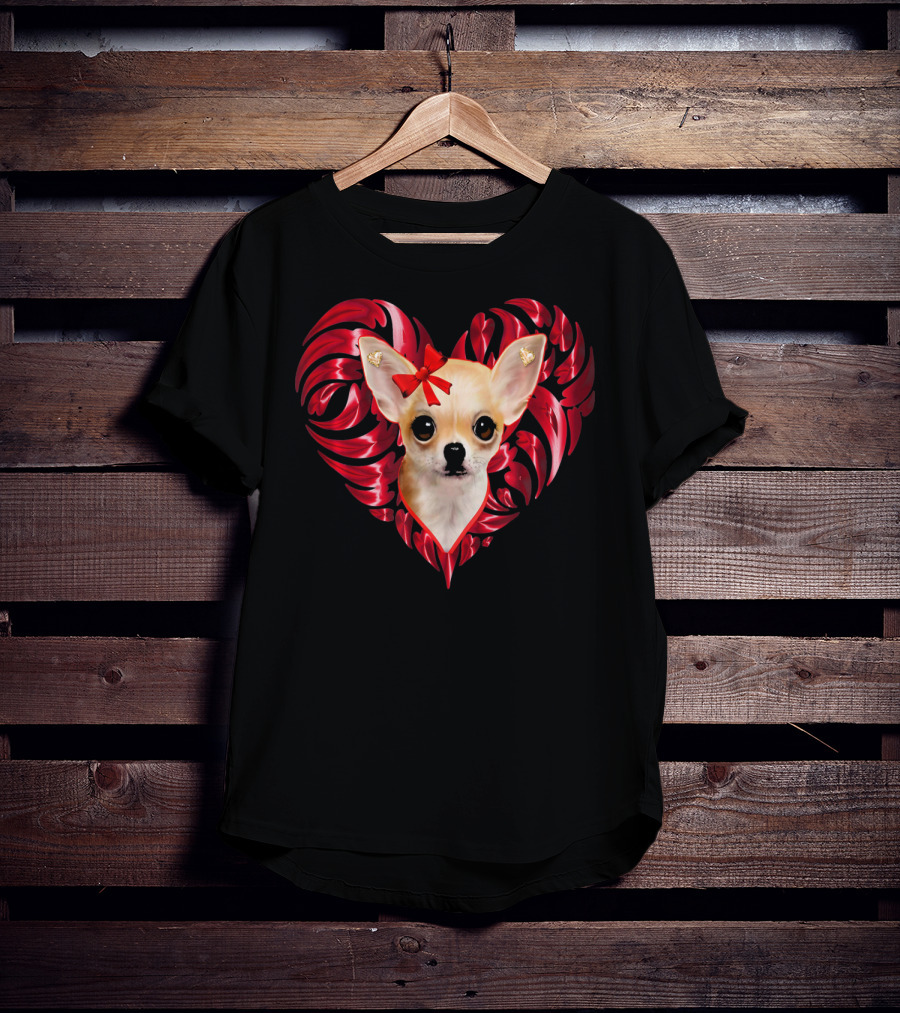 Chihuahua Dog Valentine Heart With Bow And Swirls T-Shirt
