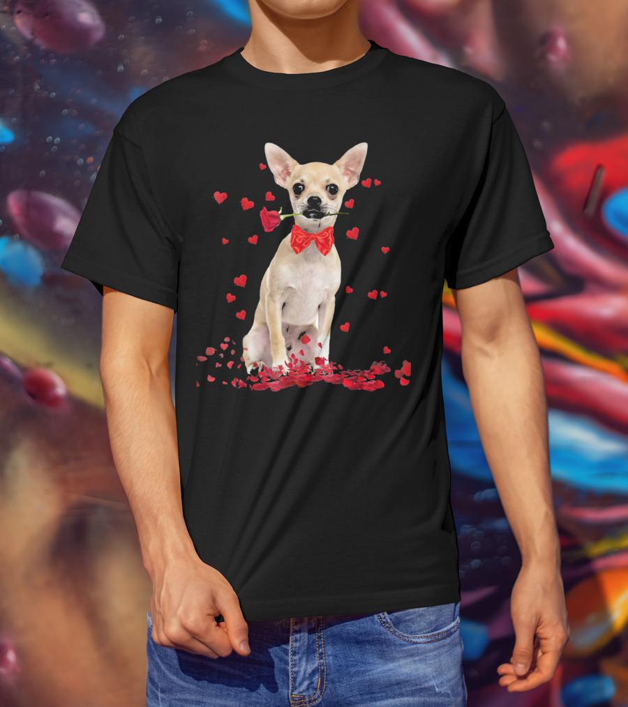 Chihuahua Valentine's Day Rose And Hearts T-Shirt