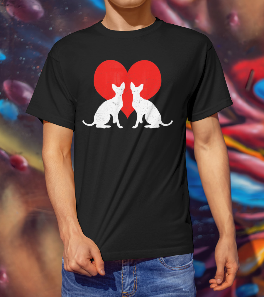 Cornish Rex Cats With Red Heart Valentines Day T-Shirt