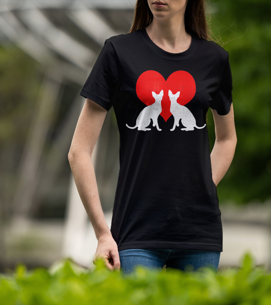 Cornish Rex Cats With Red Heart Valentines Day T-Shirt