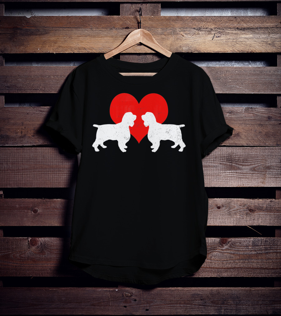Couple English Springer Spaniel Dogs With Red Heart T-Shirt