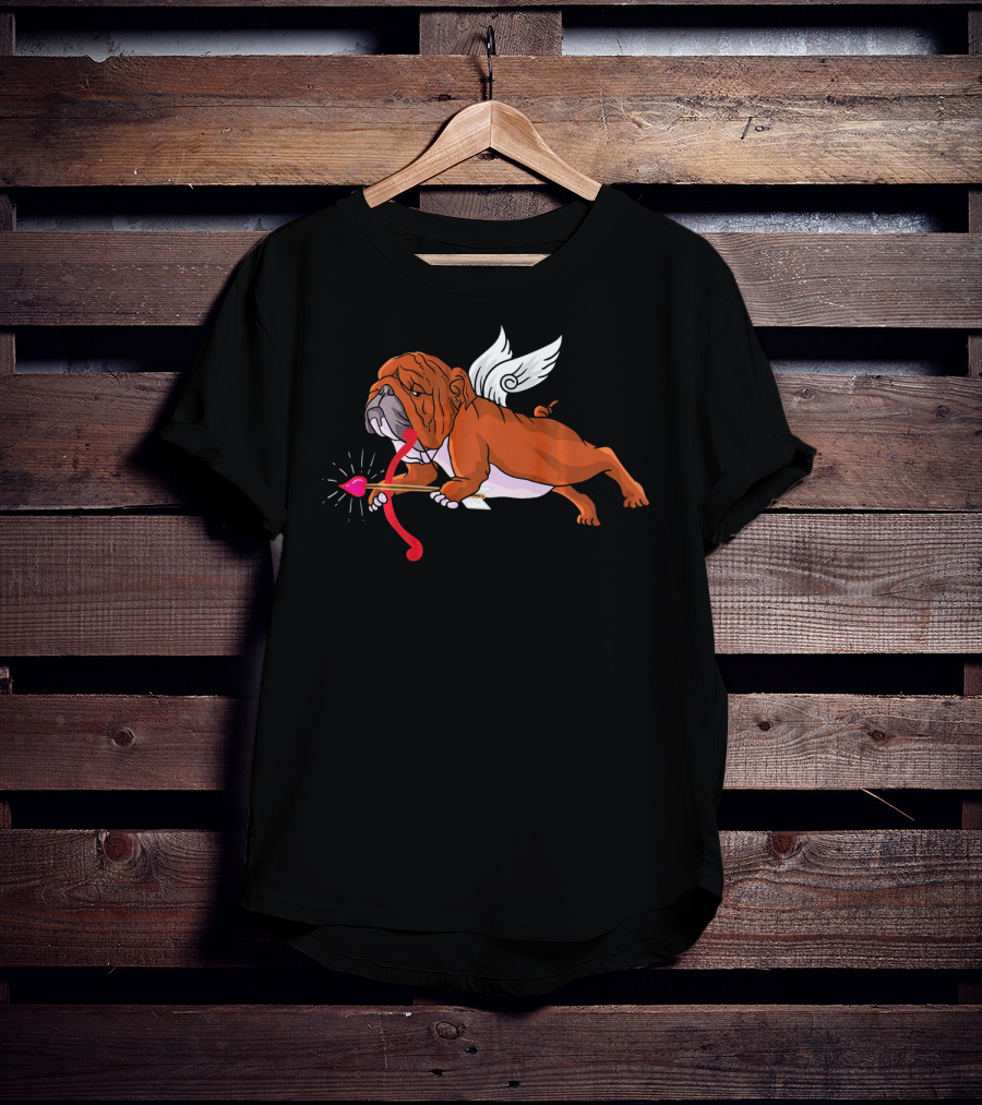 Cupid English Bulldog With Wings And Heart Arrow For Dog Lovers T-Shirt