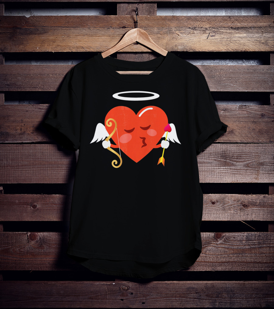 Cupid Heart Emoji Kiss Mwah Valent Winged Bow Arrow Halo T-Shirt