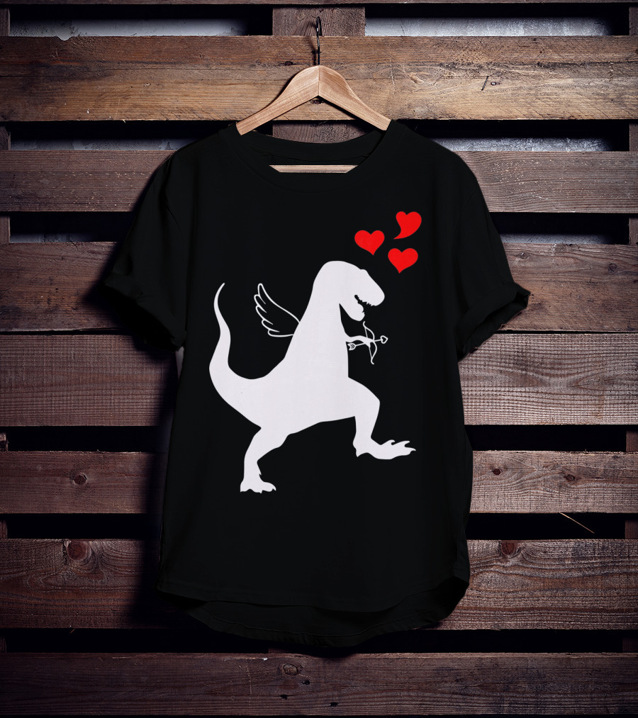Cupid Rex Dinosaur Funny Valentines Dinosaur With Wings And Hearts T-Shirt