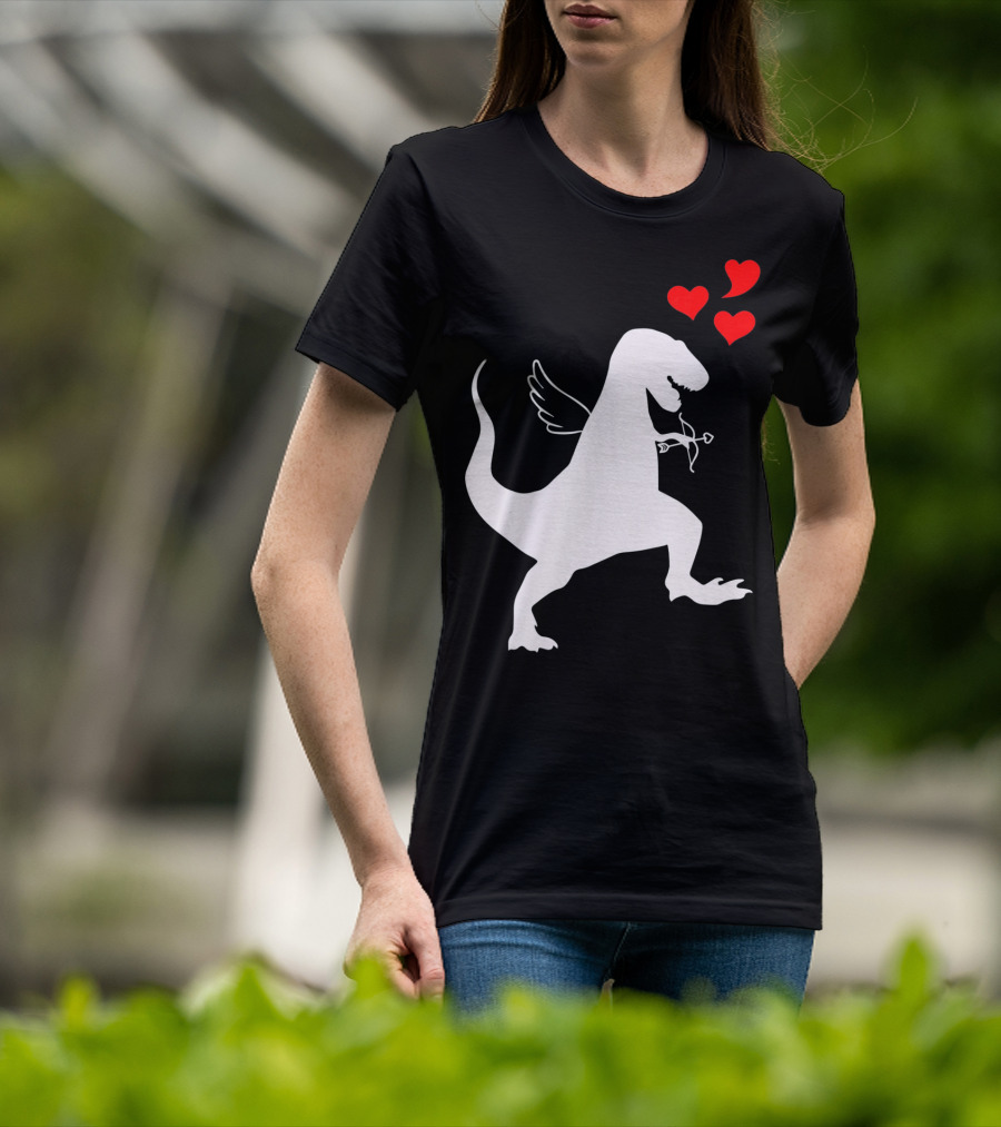 Cupid Rex Dinosaur Funny Valentines Dinosaur With Wings And Hearts T-Shirt