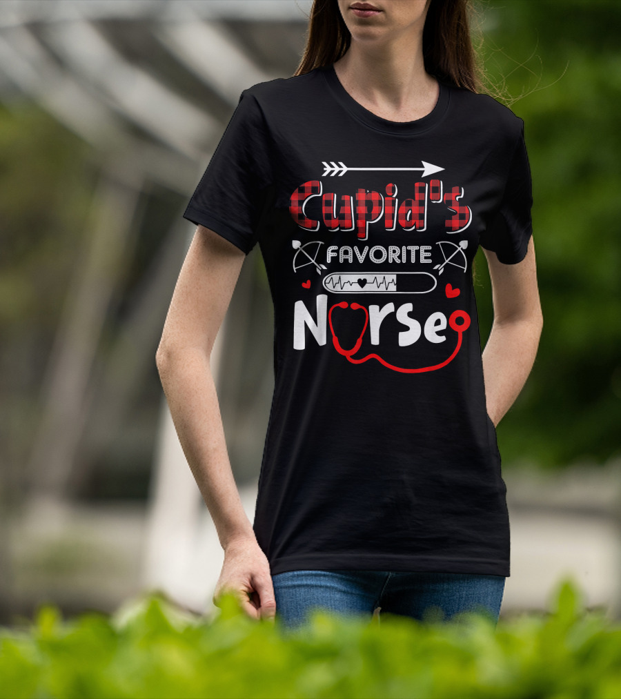 Cupid's Favorite Nurse Valentine's Day Heart Stethoscope And Arrow T-Shirt