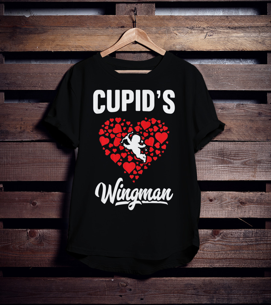 Cupid's Wingman Funny Kids Valentines Day Heart And Cherub T-Shirt