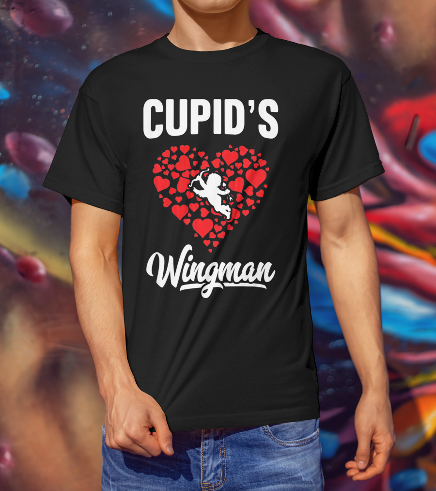 Cupid's Wingman Funny Kids Valentines Day Heart And Cherub T-Shirt