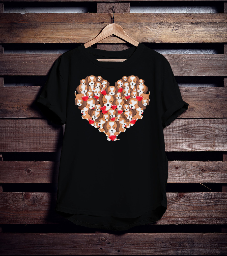 Beagle Puppies In Heart Shape For Valentine's Day T-Shirt