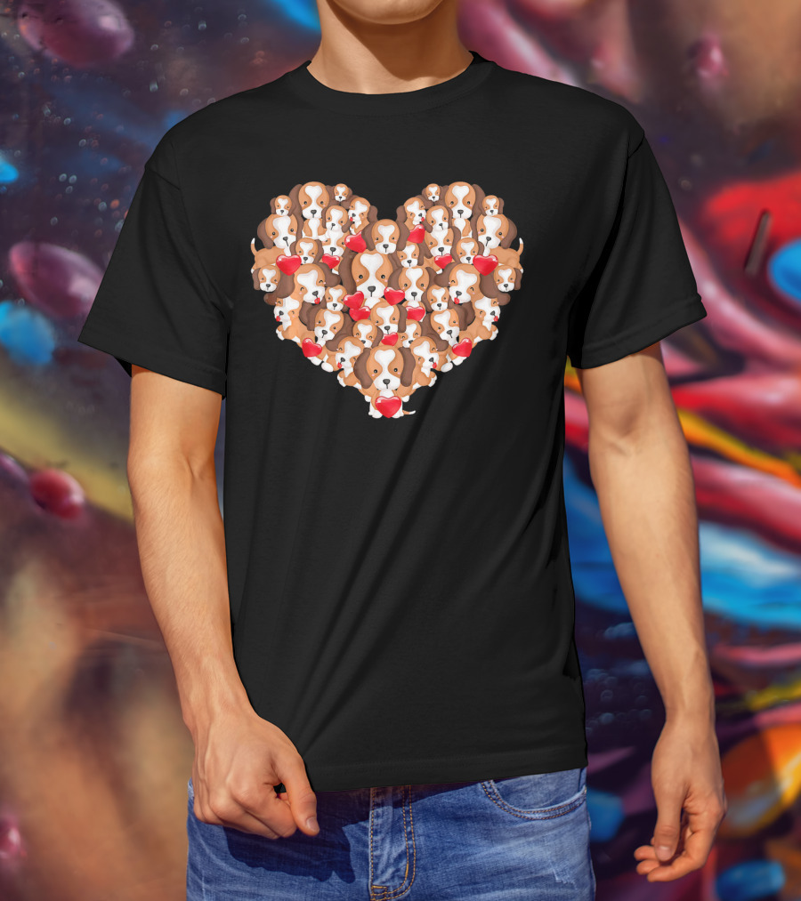 Beagle Puppies In Heart Shape For Valentine's Day T-Shirt