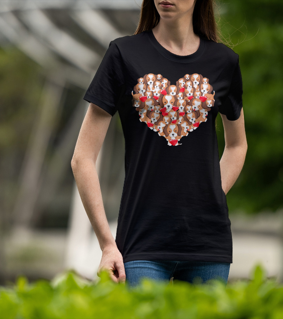 Beagle Puppies In Heart Shape For Valentine's Day T-Shirt