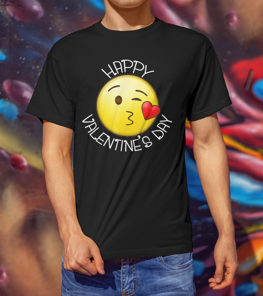 Happy Valentine's Day Cute Blow Kiss Heart Emoji Wink T-Shirt