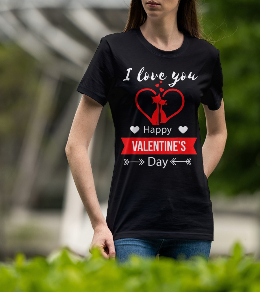 I Love You Happy Valentine's Day Cats Hearts T-Shirt