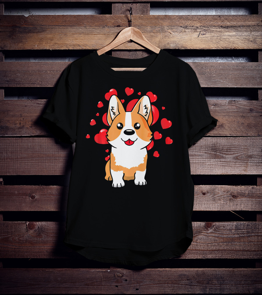 Corgi With Love Hearts Valentines Day Cute Dog T-Shirt