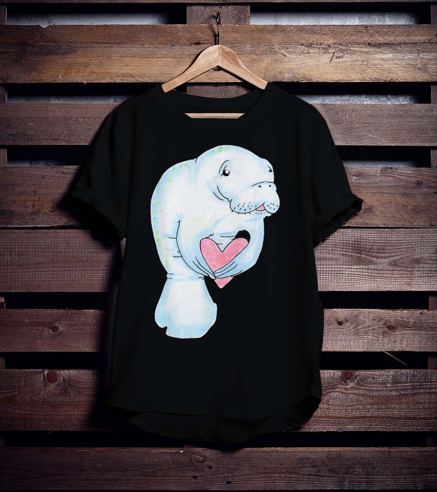 Manatee Holding Heart Valentines Day T-Shirt