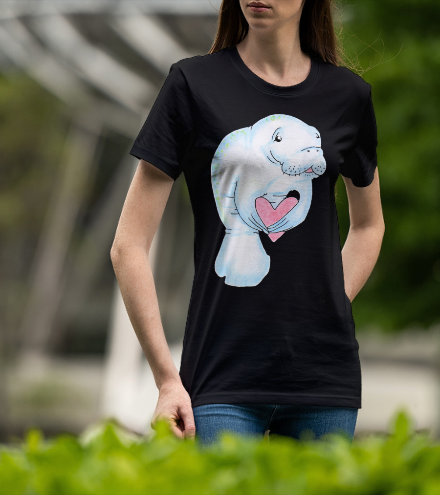 Manatee Holding Heart Valentines Day T-Shirt