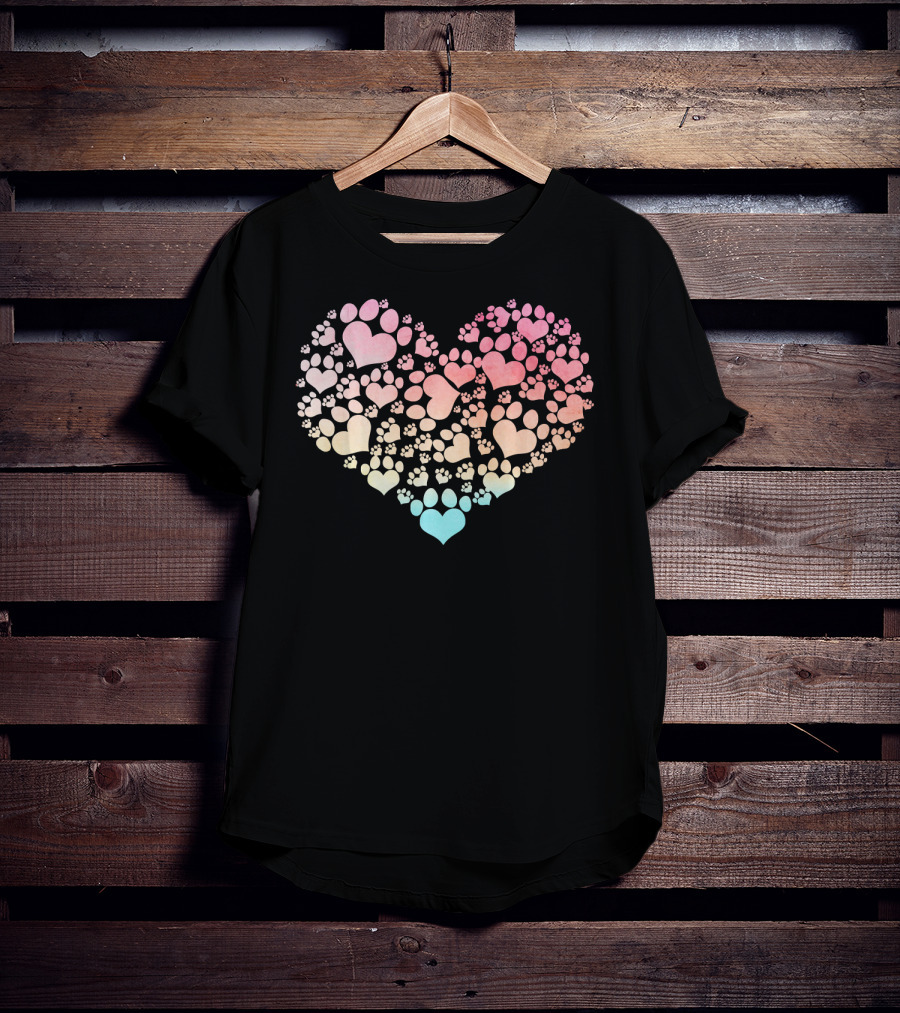 Valentine Heart Made Of Cute Dog Paw Prints T-Shirt