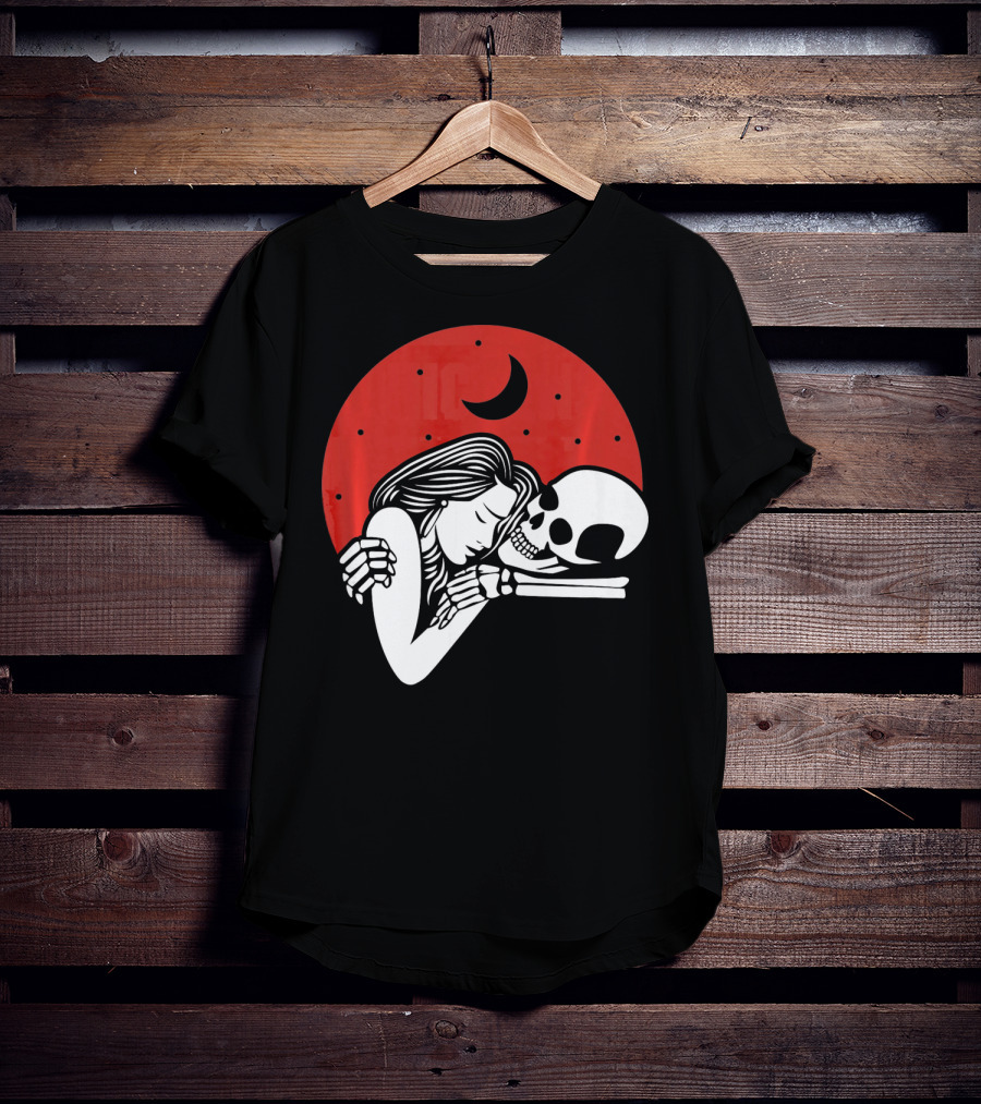 Cute Skeleton Romantic Valentines Moon Embrace T-Shirt