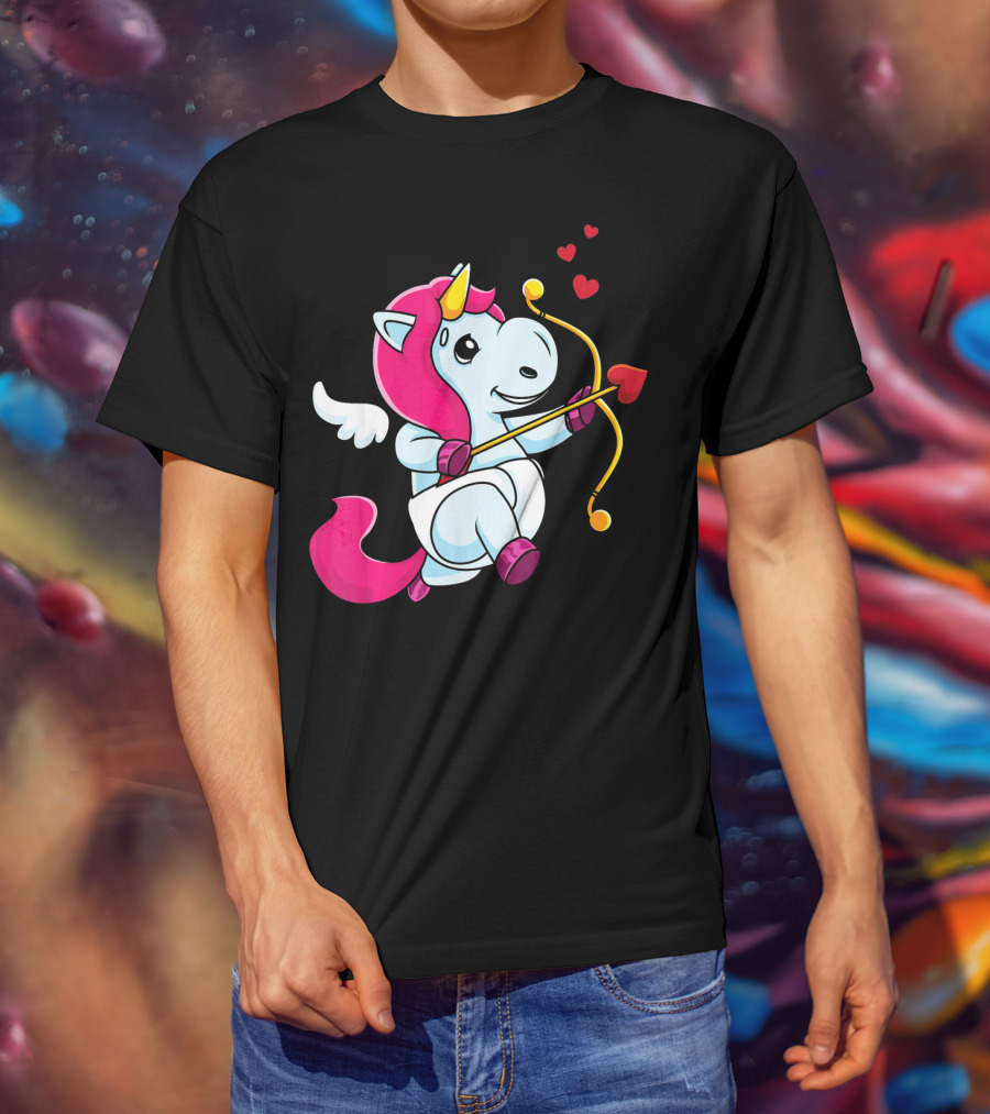 Cupid Unicorn Love Valentines Day Hearts T-Shirt