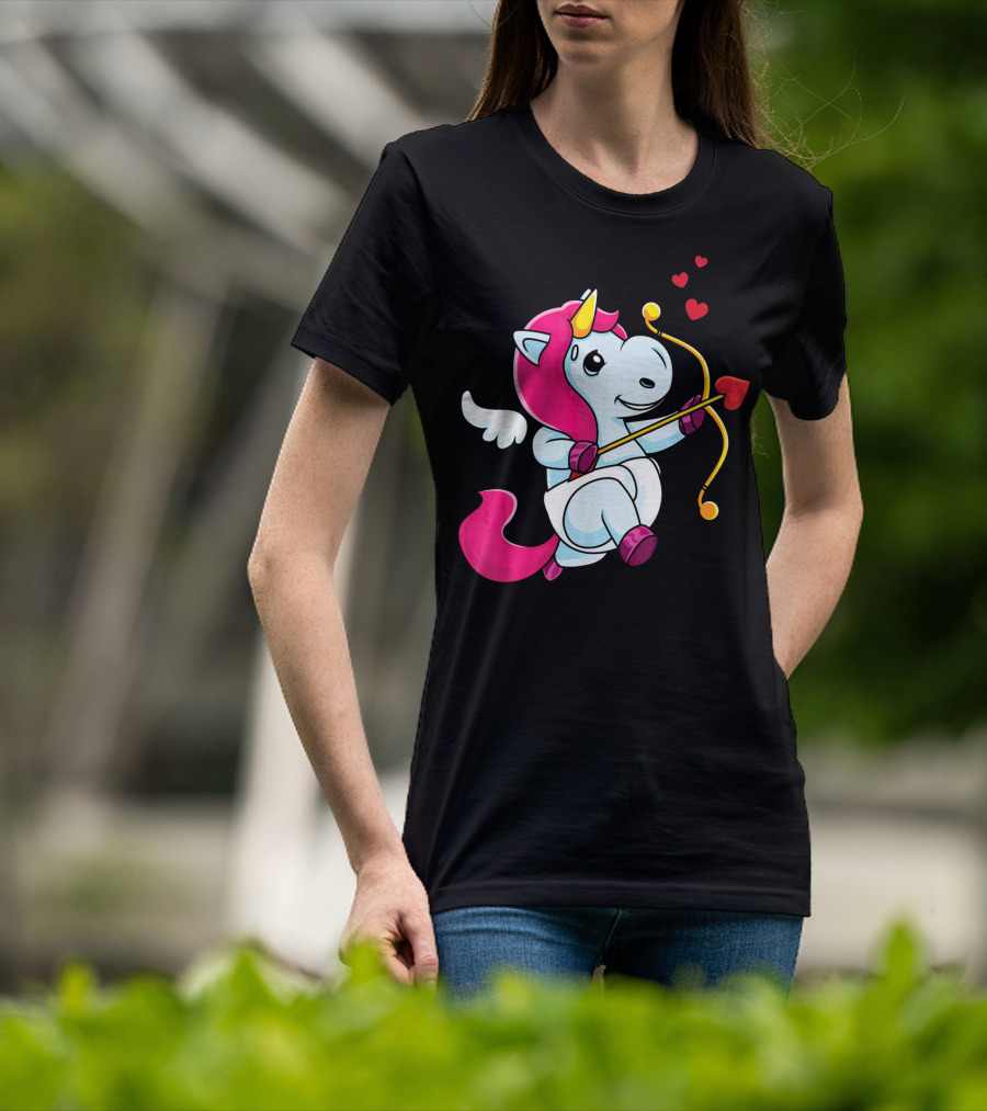 Cupid Unicorn Love Valentines Day Hearts T-Shirt