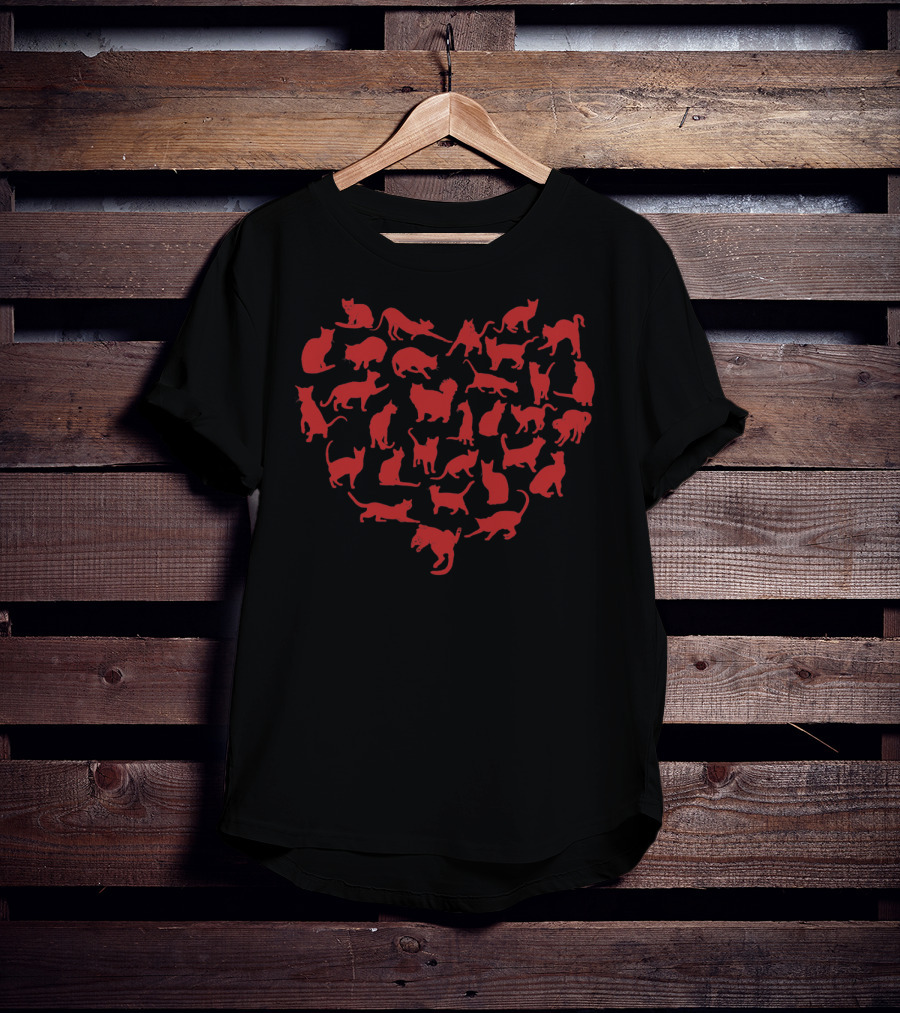 Cute Valentines Day Cats In A Heart Shape T-Shirt