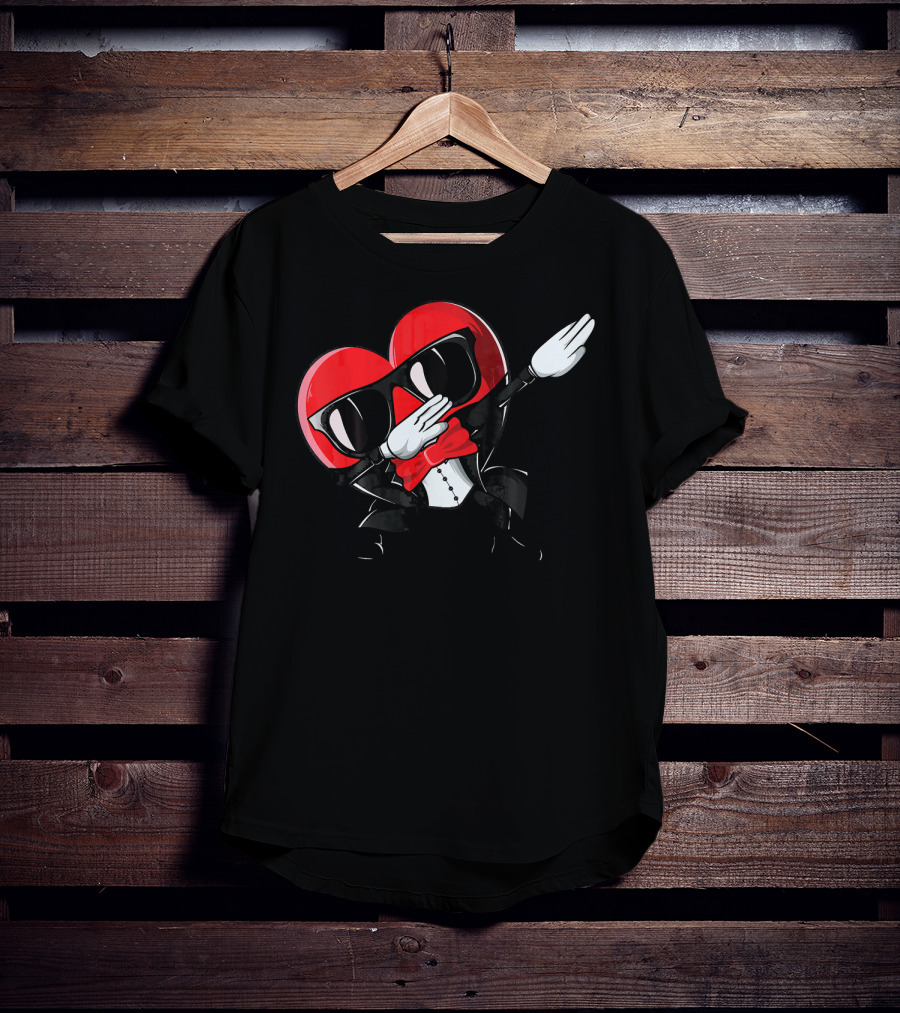 Valentines Day Heart Character Dabbing With Sunglasses And Bow Tie For T-Shirt