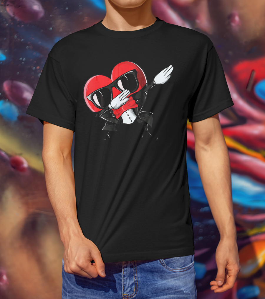Valentines Day Heart Character Dabbing With Sunglasses And Bow Tie For T-Shirt