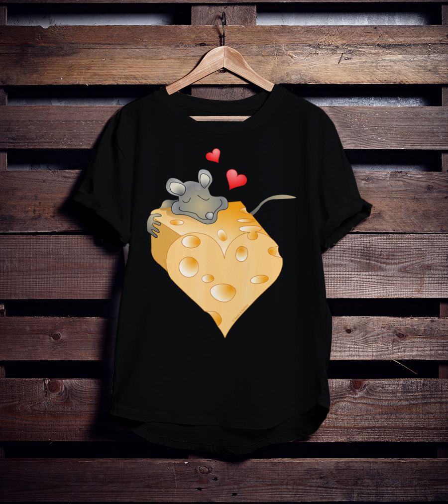 Cheesy Valentine Funny Dairy Heart Mouse Hugging Cheese T-Shirt