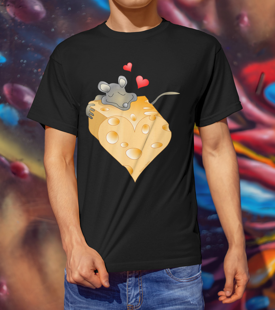 Cheesy Valentine Funny Dairy Heart Mouse Hugging Cheese T-Shirt