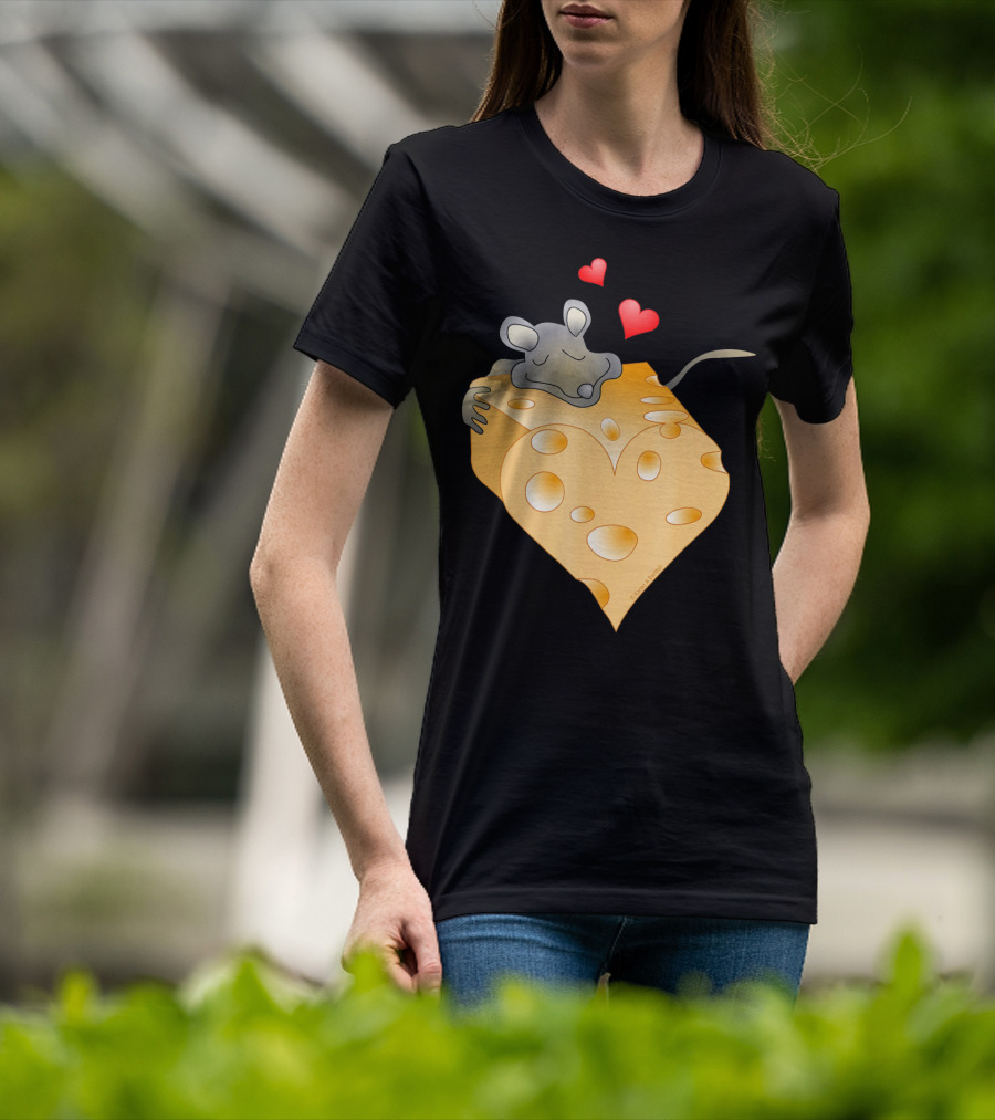 Cheesy Valentine Funny Dairy Heart Mouse Hugging Cheese T-Shirt