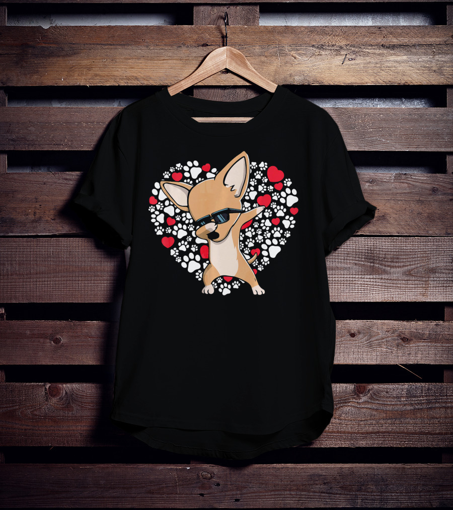 Chihuahua Dabbing Heart Paws Valentines Day Fun T-Shirt