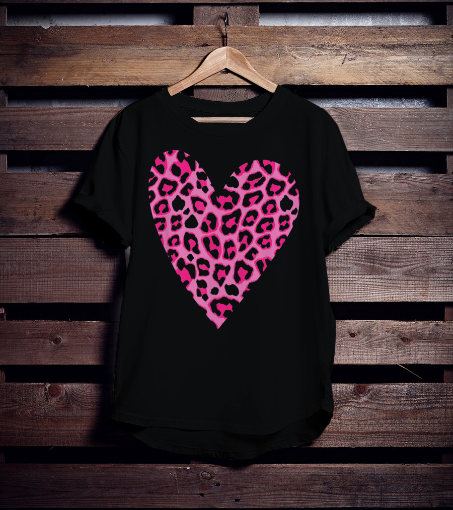 Cute Heart Valentines Pink Leopard T-Shirt