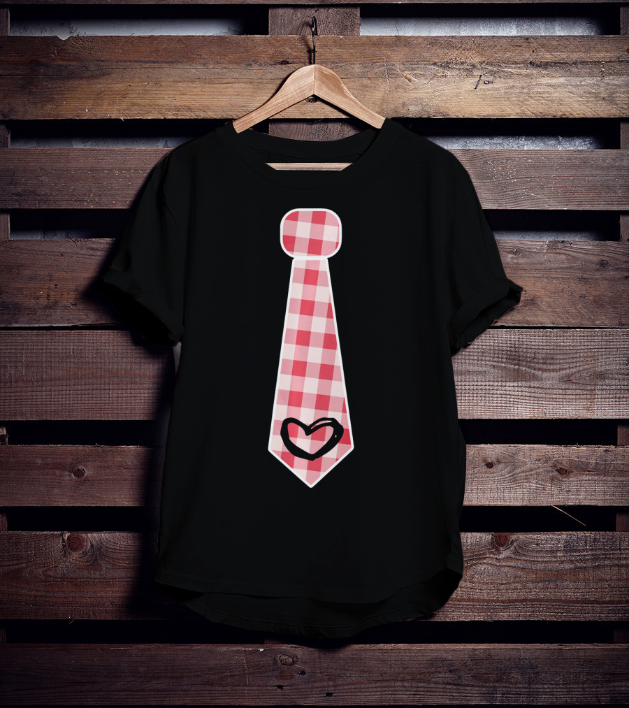 Cute Red Plaid Necktie Heart Valentine's Cool Fashion T-Shirt