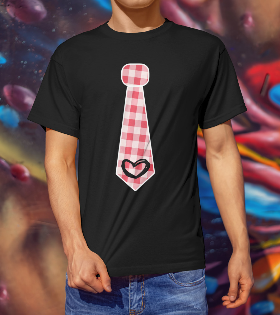 Cute Red Plaid Necktie Heart Valentine's Cool Fashion T-Shirt