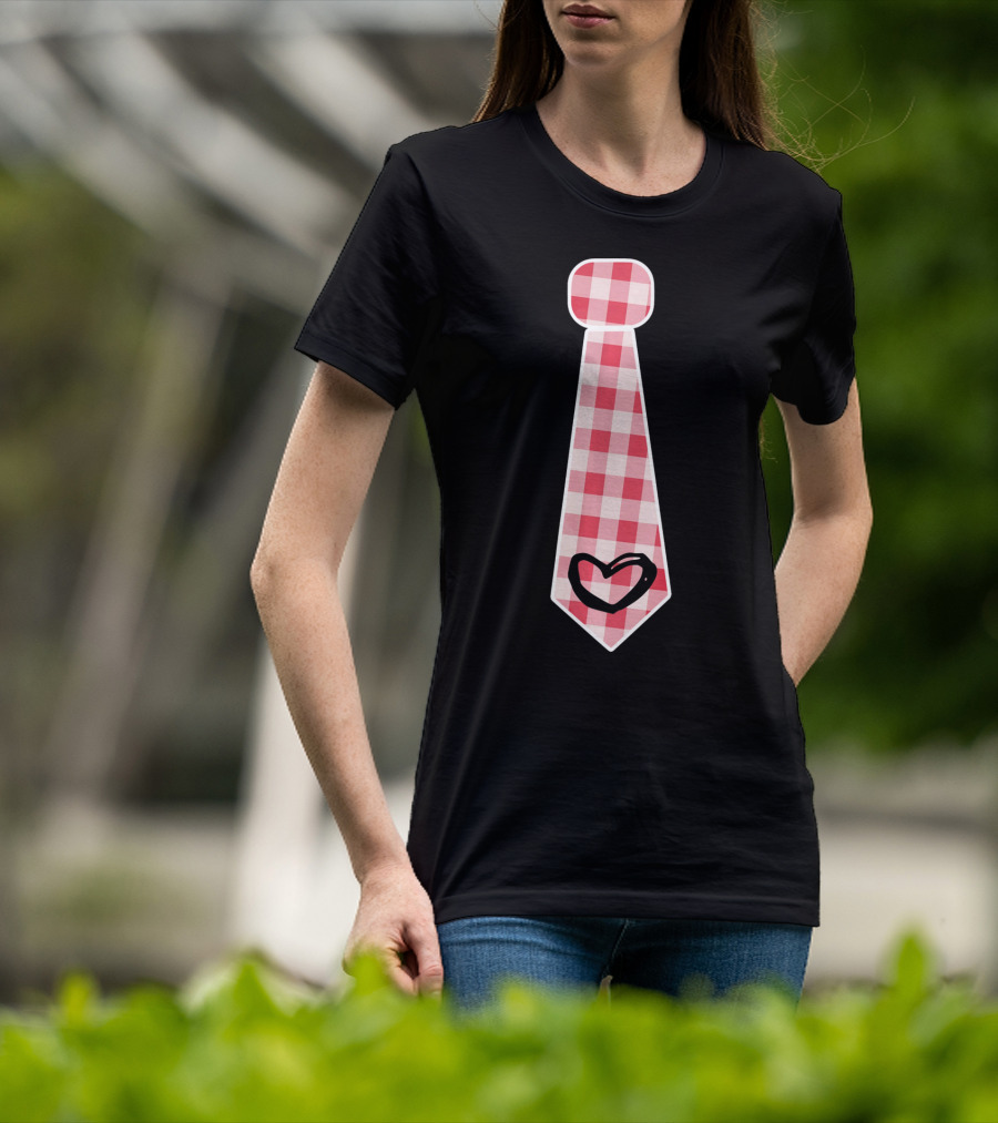 Cute Red Plaid Necktie Heart Valentine's Cool Fashion T-Shirt