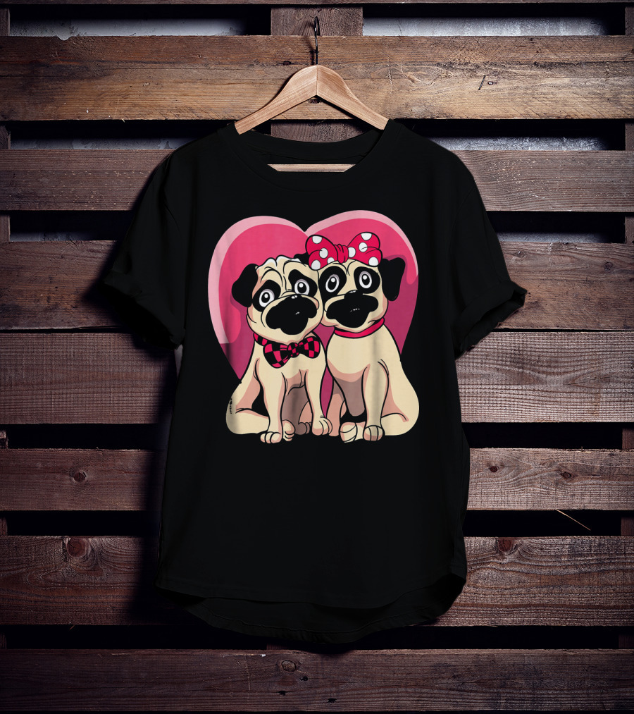 Cute Pug Valentine Puppy Love Co Heart Bow Tie Bow T-Shirt