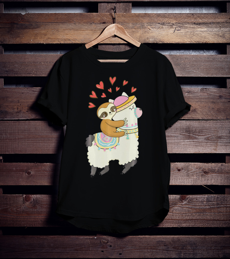 Cute Sloth Riding Llama Heart Va Love Llama Adventure T-Shirt
