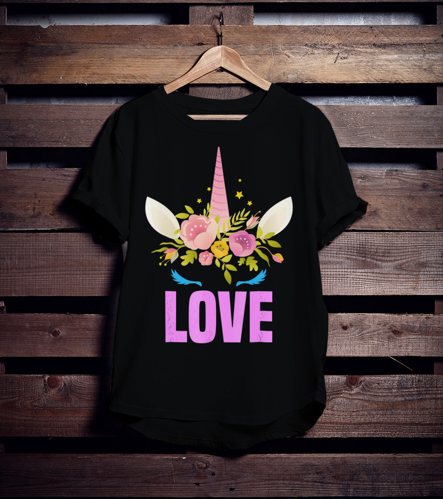 Love Cute Unicorn Face Valentine Day T-Shirt