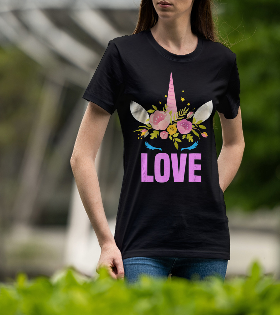 Love Cute Unicorn Face Valentine Day T-Shirt