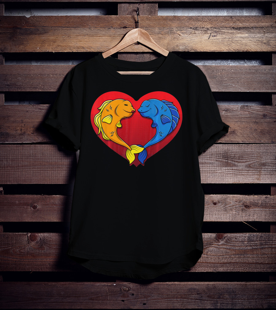 Cute Valentines Day Fish In Heart Fishing T-Shirt