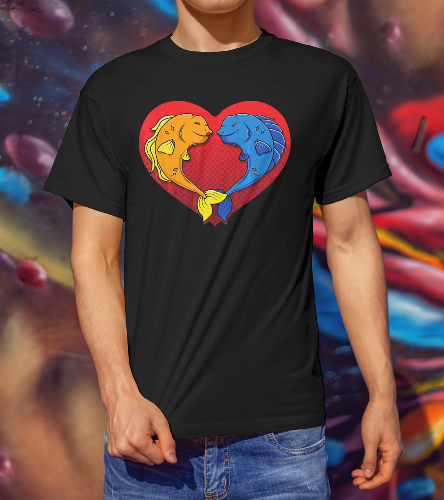Cute Valentines Day Fish In Heart Fishing T-Shirt