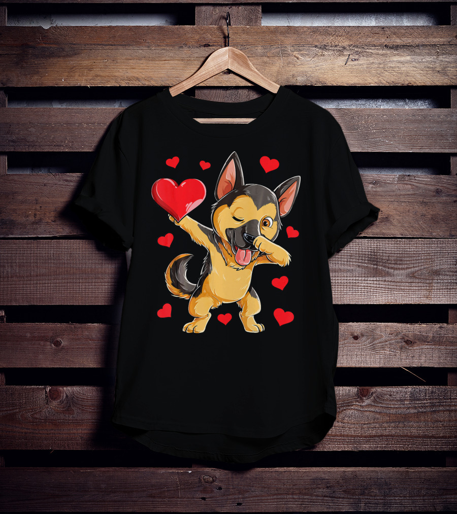 Dabbing German Shepherd Holding Heart Surrounded By Red Valentines Hearts T-Shirt