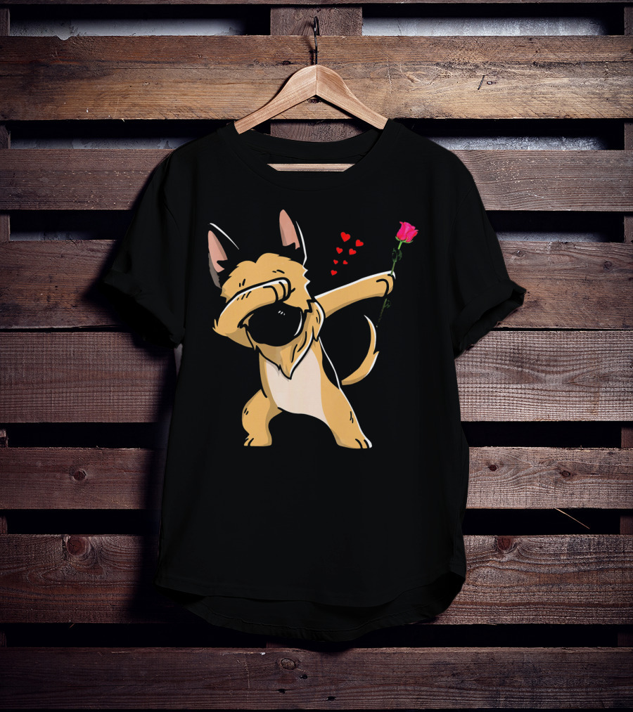 Dabbing German Shepherd With Rose And Hearts Valentines T-Shirt