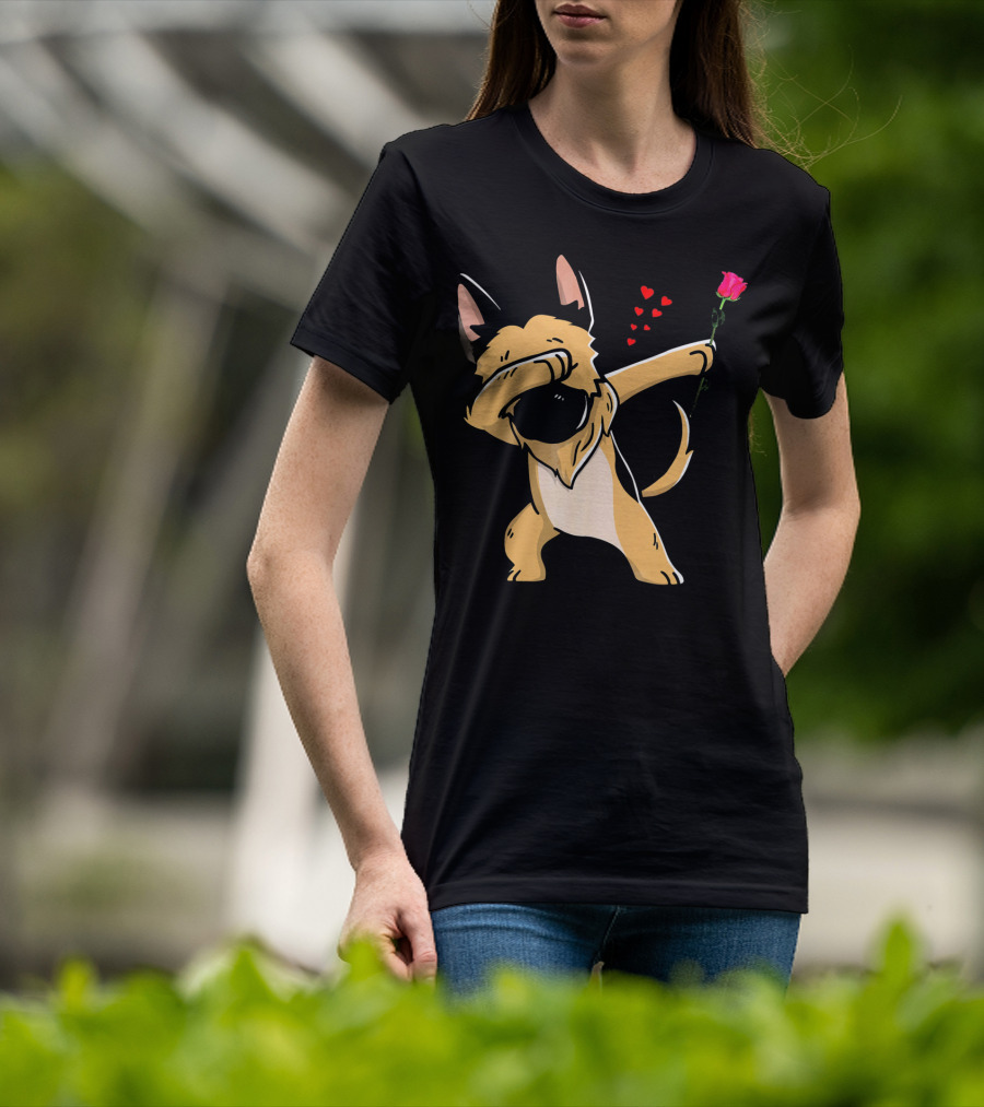 Dabbing German Shepherd With Rose And Hearts Valentines T-Shirt