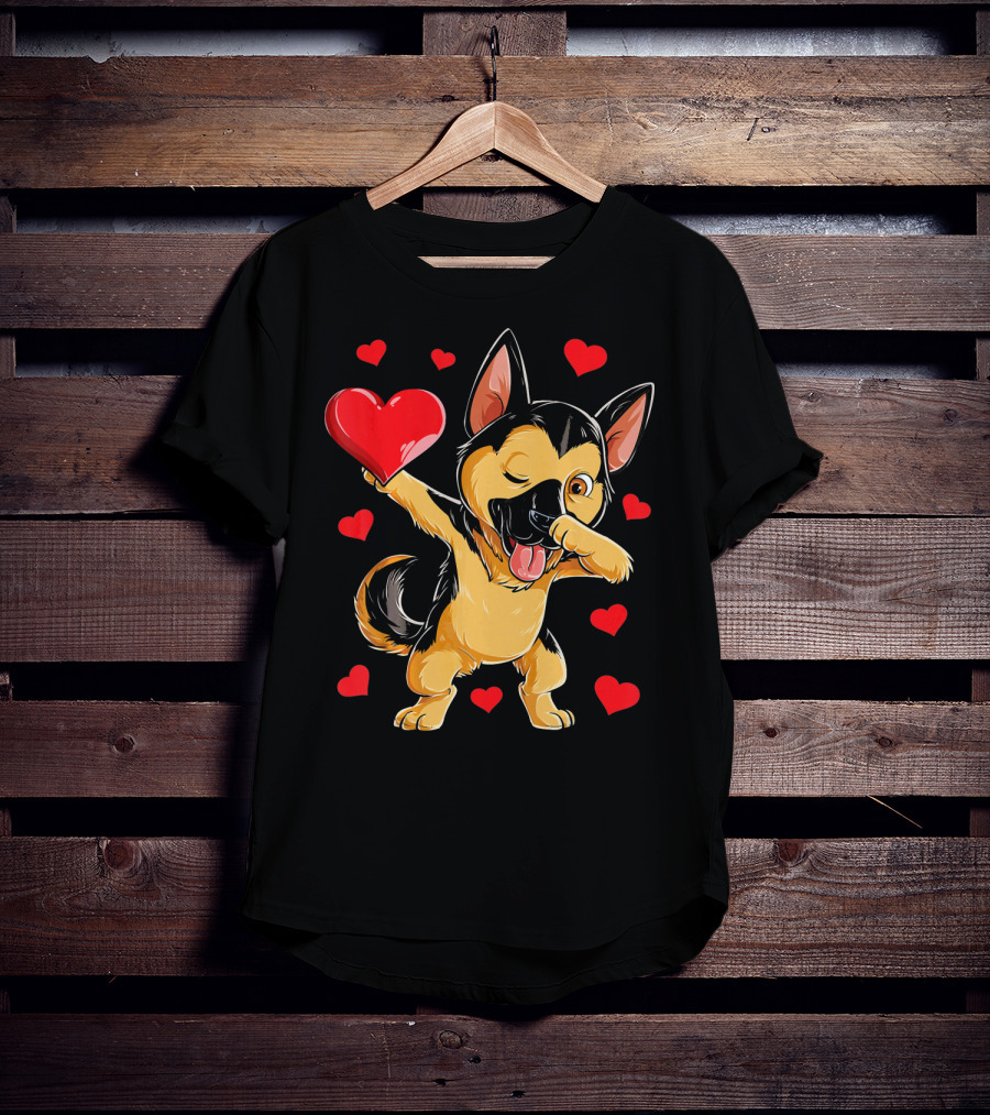 Valentines Day Dabbing German Shepherd With Hearts T-Shirt